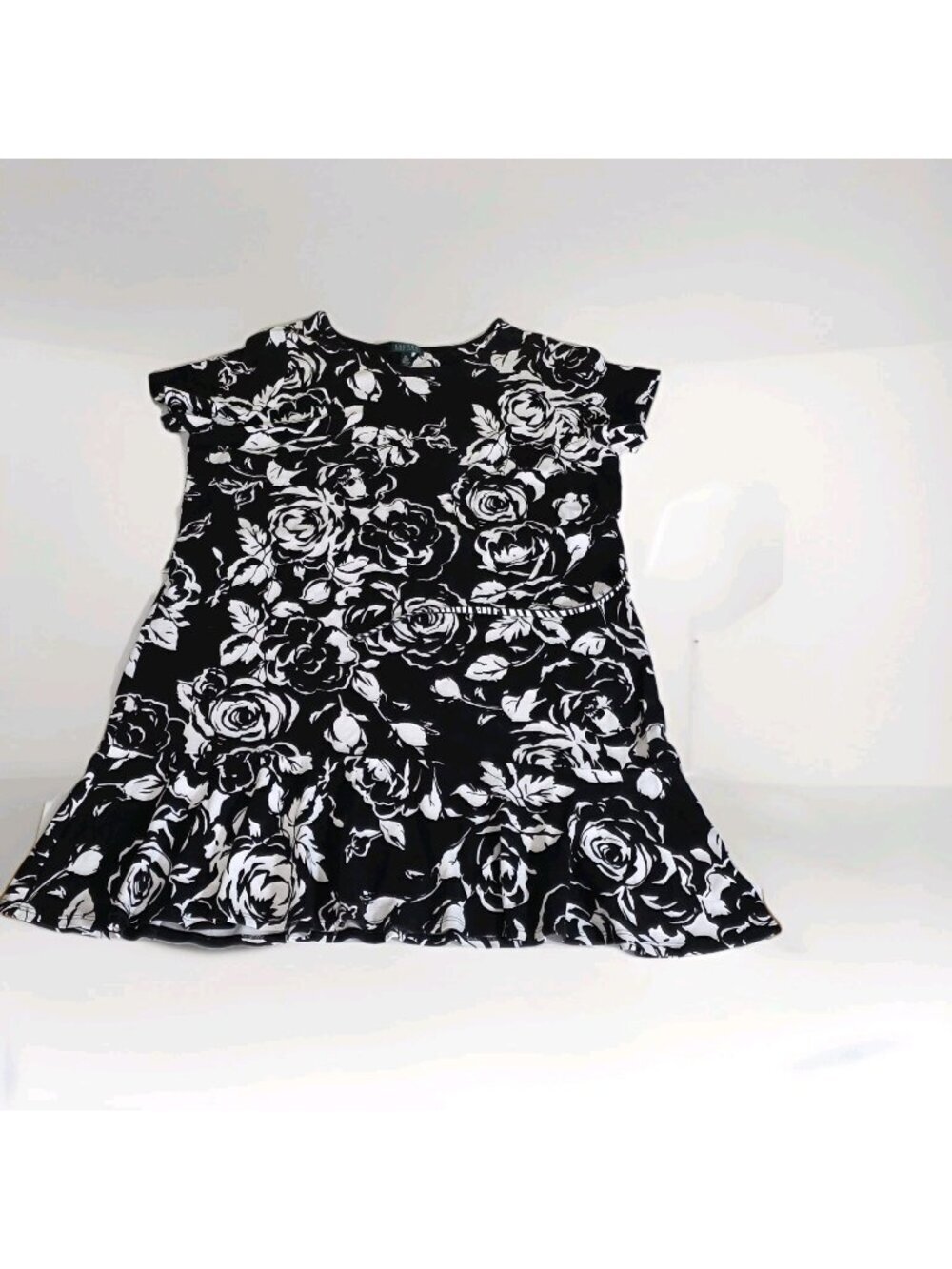 Ralph Lauren Midi Dress Plus Size 3X Black White Floral Ruffled Hem Belt Viscose - Picture 2 of 16